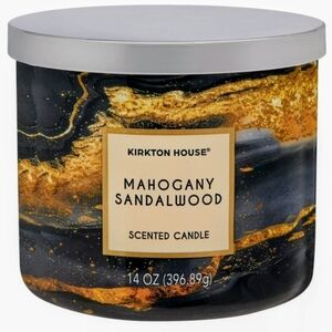 Mahogany Sandalwood 3 Wick Scented Candle - Black and Gold Design. Kirkton NWT